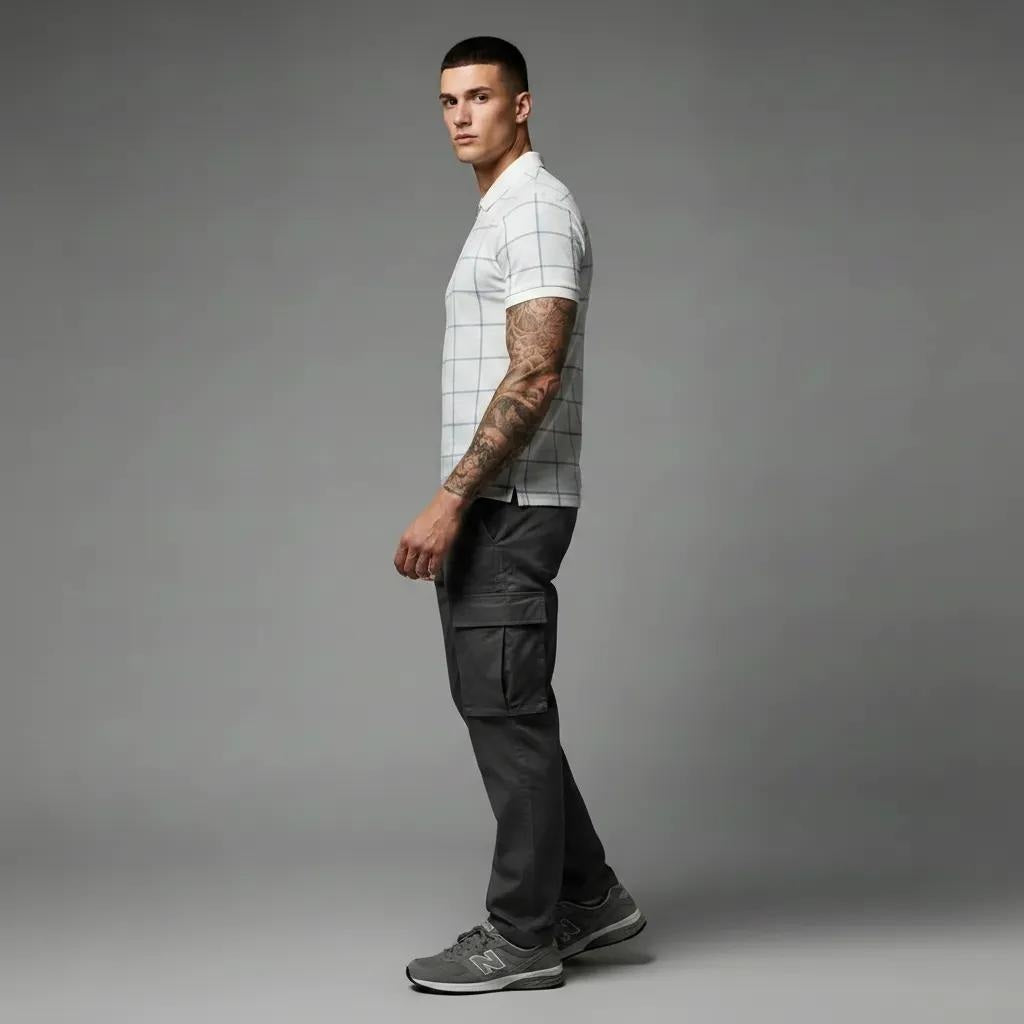 Men Sky Checked Polo Collar T-shirt