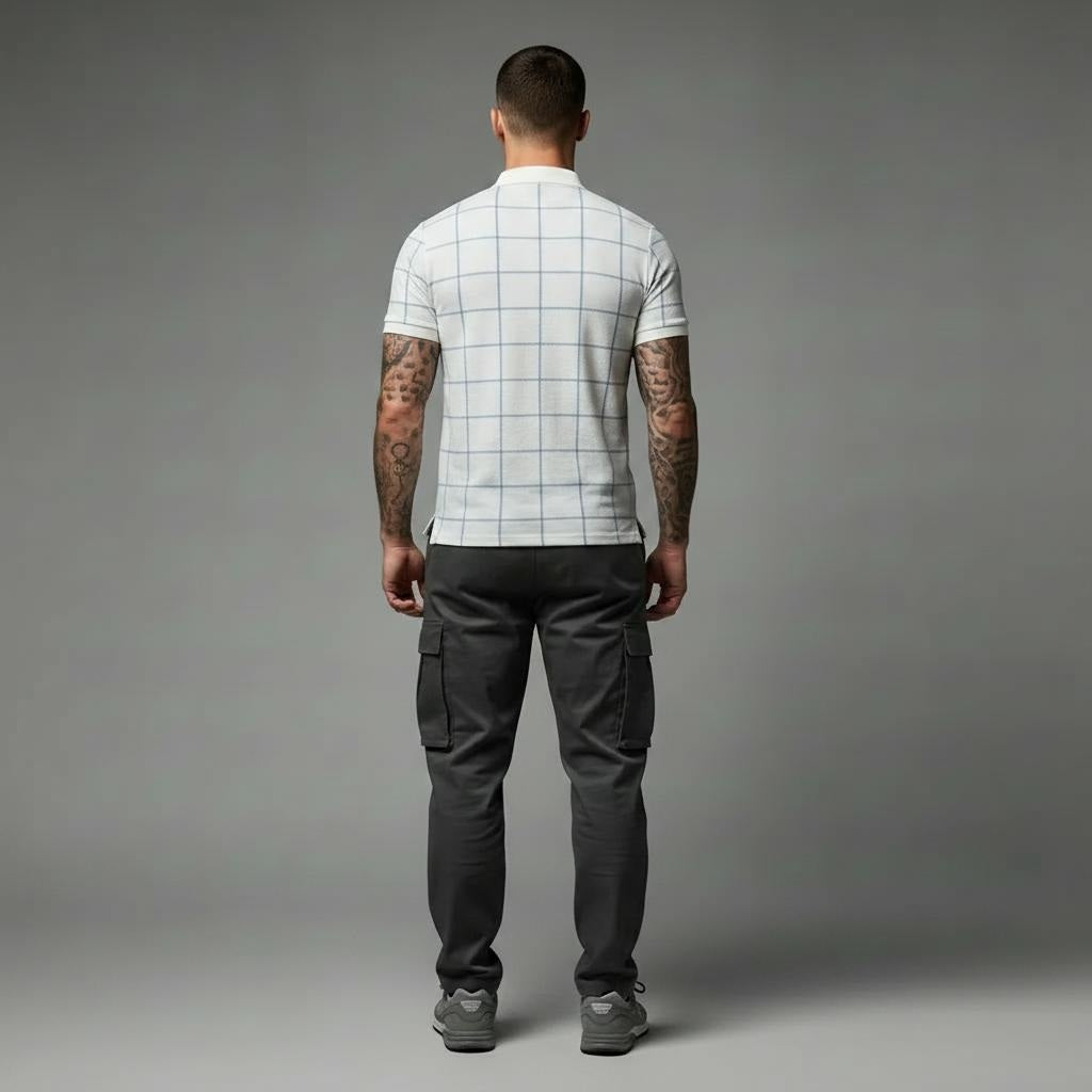 Men Sky Checked Polo Collar T-shirt