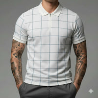 Men Sky Checked Polo Collar T-shirt