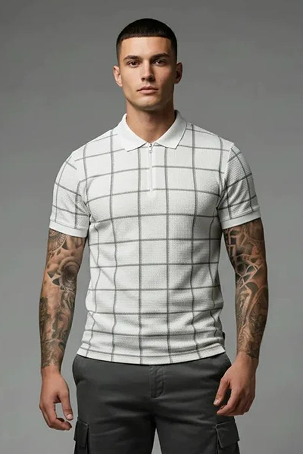 Men Checked Polo Collar T-shirt