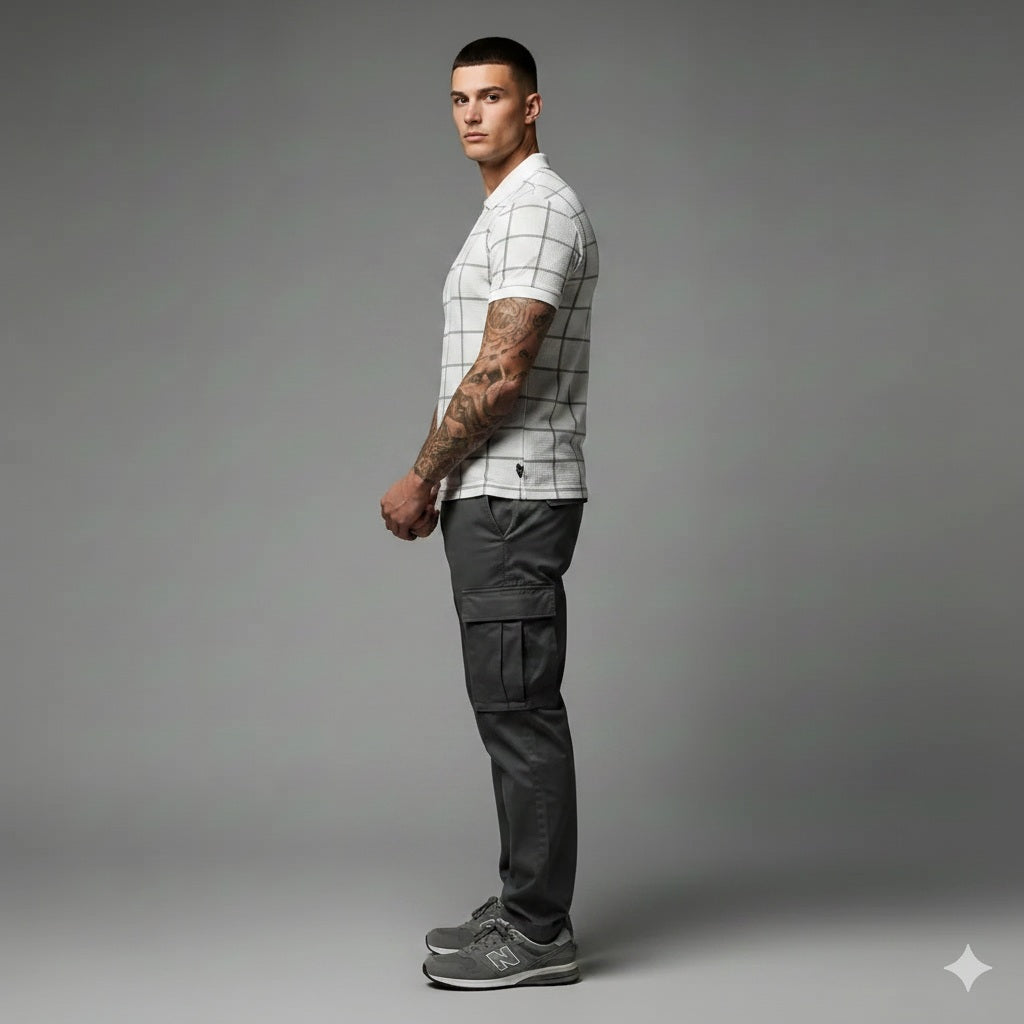 Men Stone Checked Polo Collar T-shirt