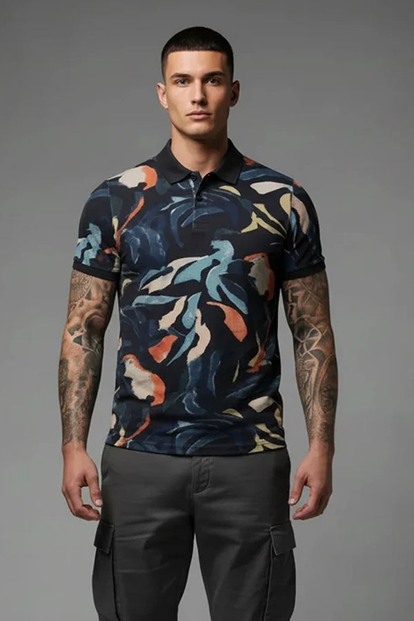 Men Printed Polo Collar T-shirt