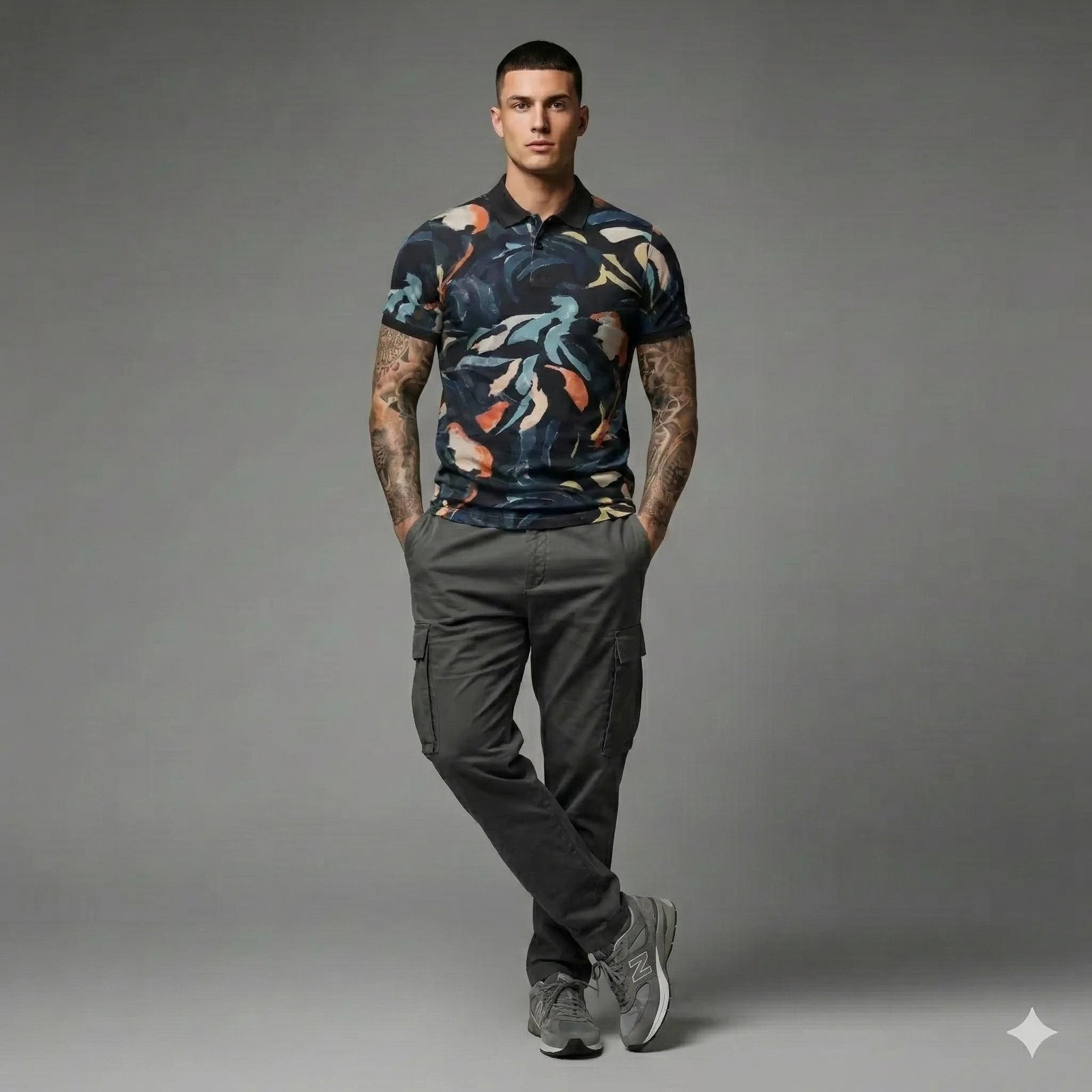 Men Black Printed Polo Collar T-shirt