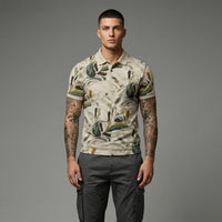 Men Pristine Floral Printed Polo Collar Tropical T-shirt