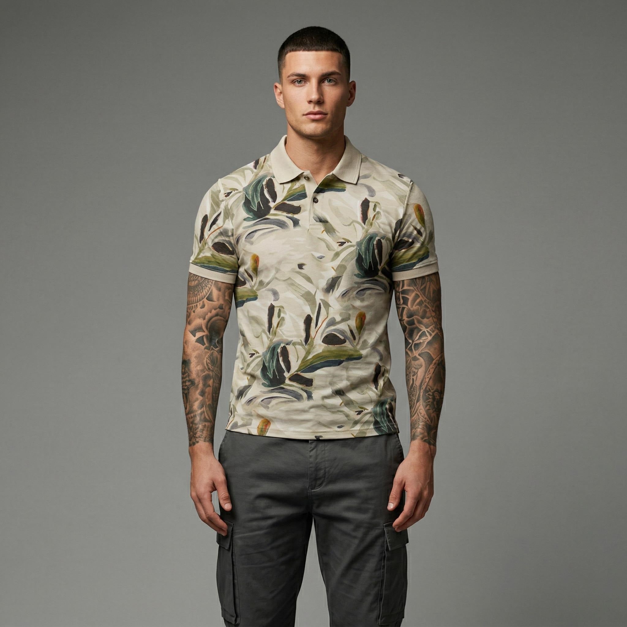 Men Floral Printed Polo Collar Tropical T-shirt