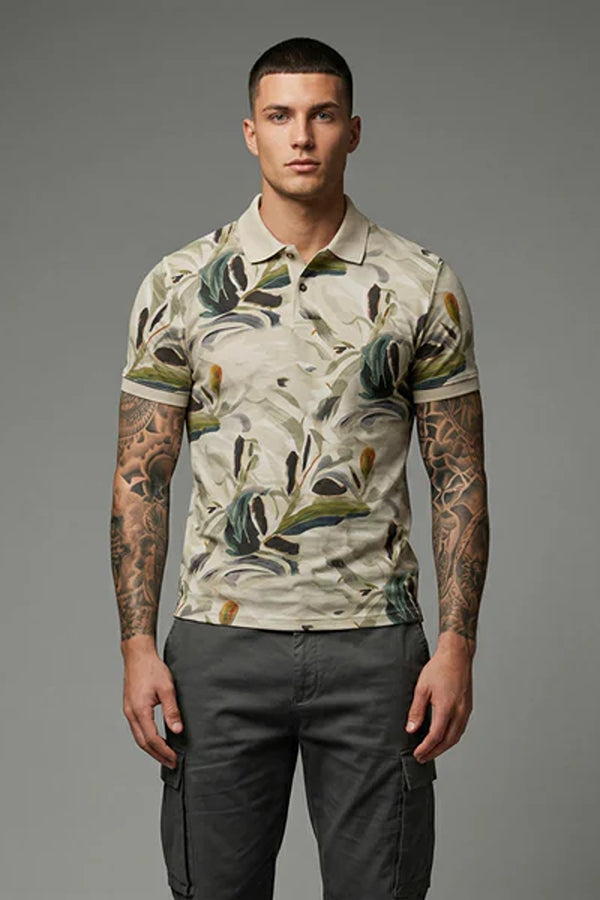 Men Floral Printed Polo Collar Tropical T-shirt