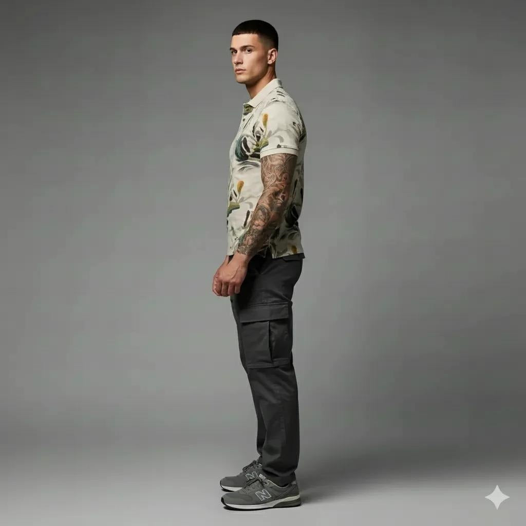 Men Pristine Floral Printed Polo Collar Tropical T-shirt