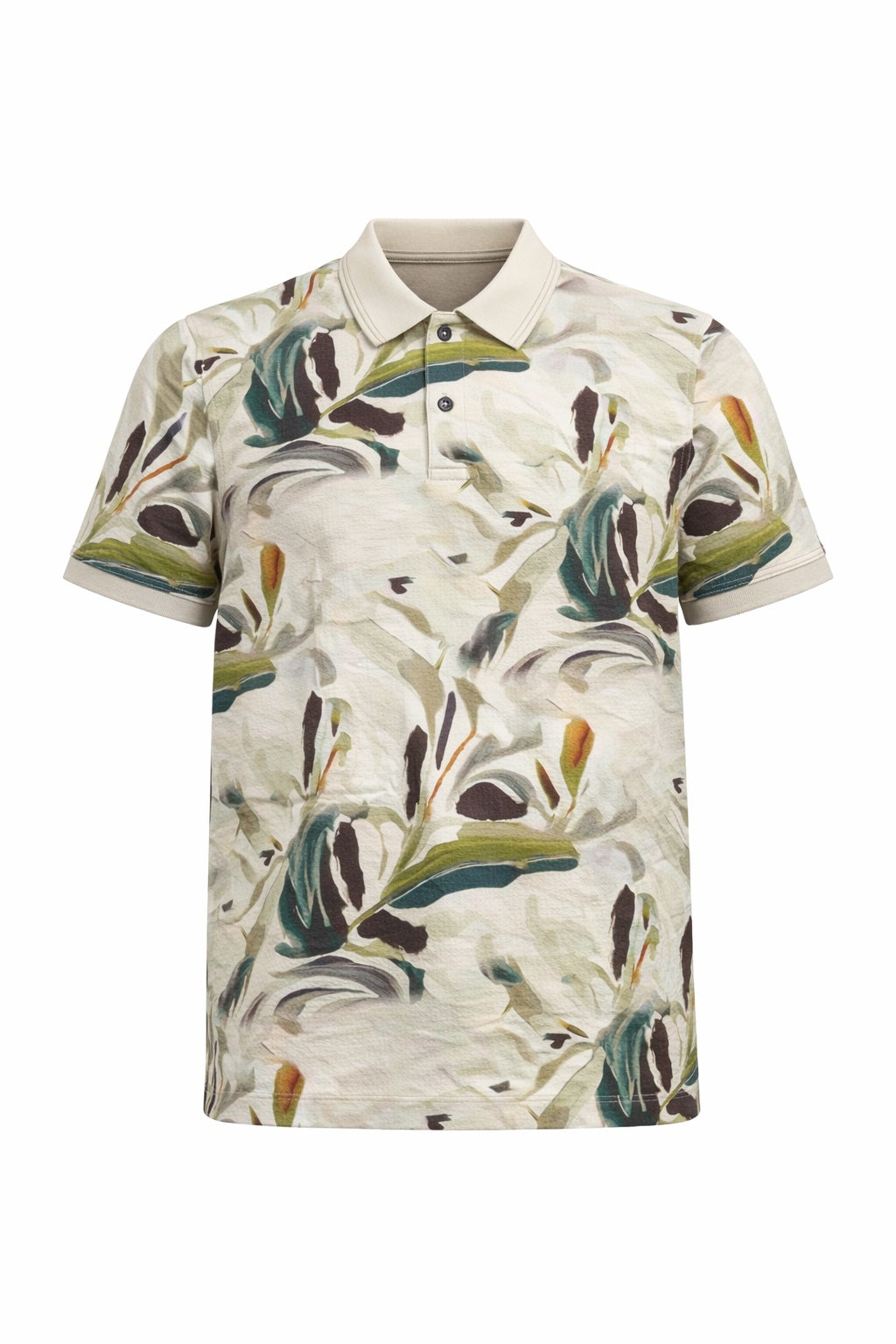 Men Pristine Floral Printed Polo Collar Tropical T-shirt