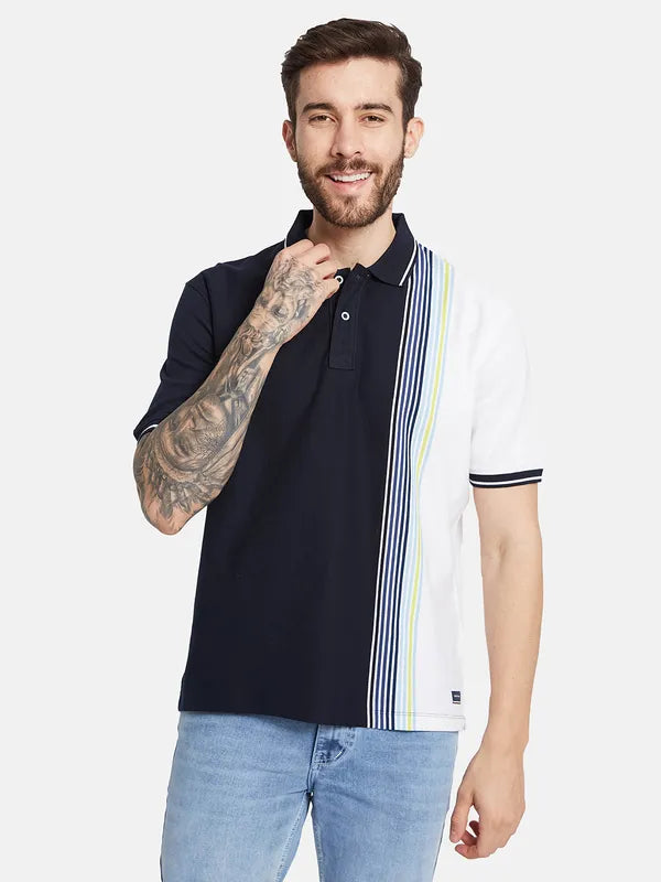 Octave Men Colourblocked Polo Collar T-Shirt