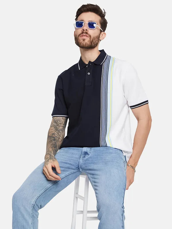 Octave Men Colourblocked Polo Collar T-Shirt