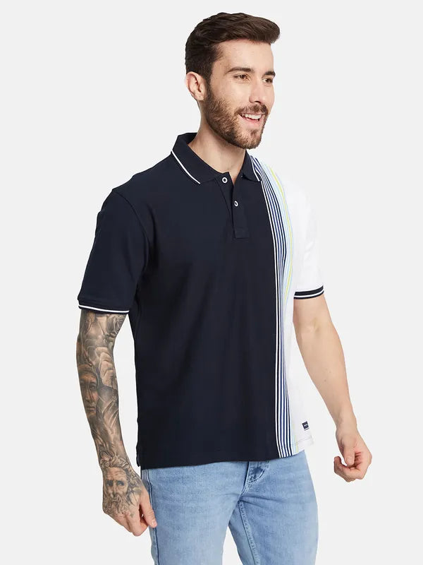 Octave Men Colourblocked Polo Collar T-Shirt