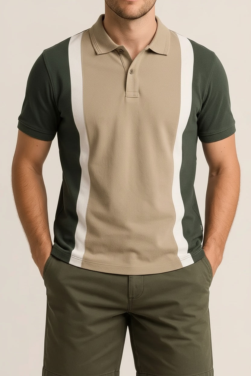 Octave Men Safari Colourblocked Polo Collar T-shirt