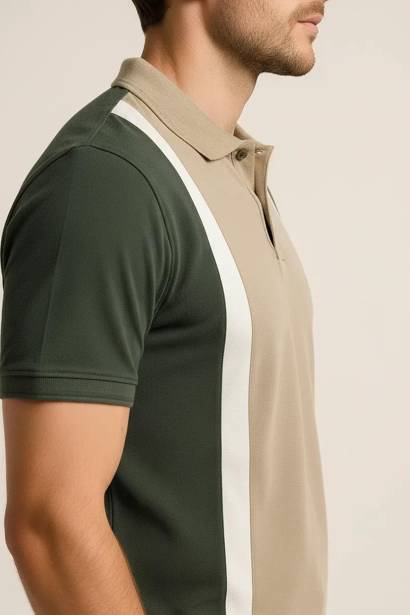 Octave Men Safari Colourblocked Polo Collar T-shirt