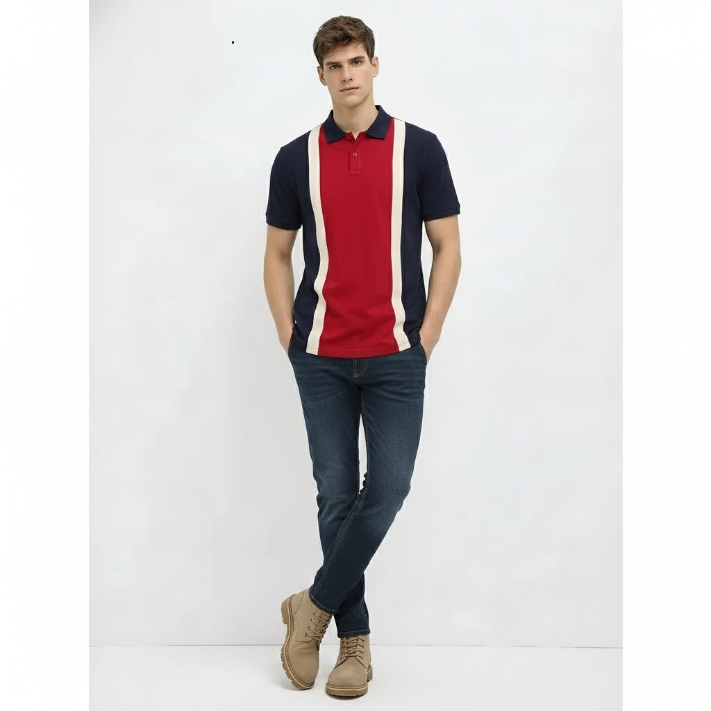 Men Salsa Colourblocked Polo Collar T-shirt