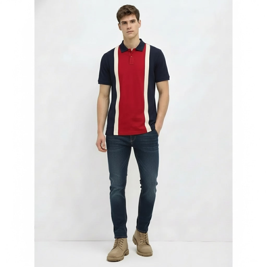 Men Salsa Colourblocked Polo Collar T-shirt