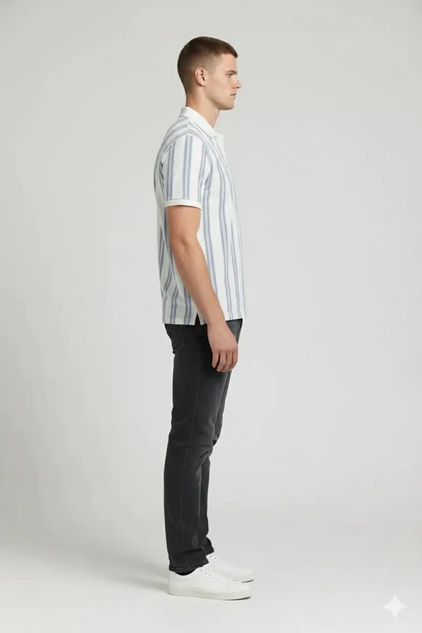 Men Oxford Blue Striped Polo Collar T-shirt