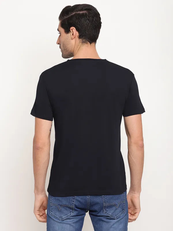 Octave Men Navy Blue Cotton V-Neck Regular Fit T-Shirt