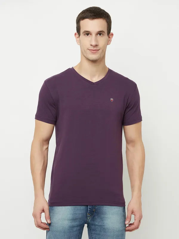 Octave Men Purple V-Neck T-Shirt