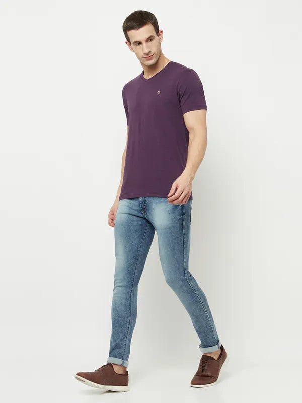 Octave Men Purple V-Neck T-Shirt