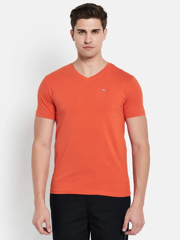 Octave Men Orange V-Neck T-Shirt