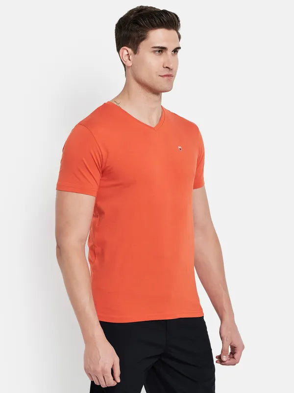 Octave Men Orange V-Neck T-Shirt