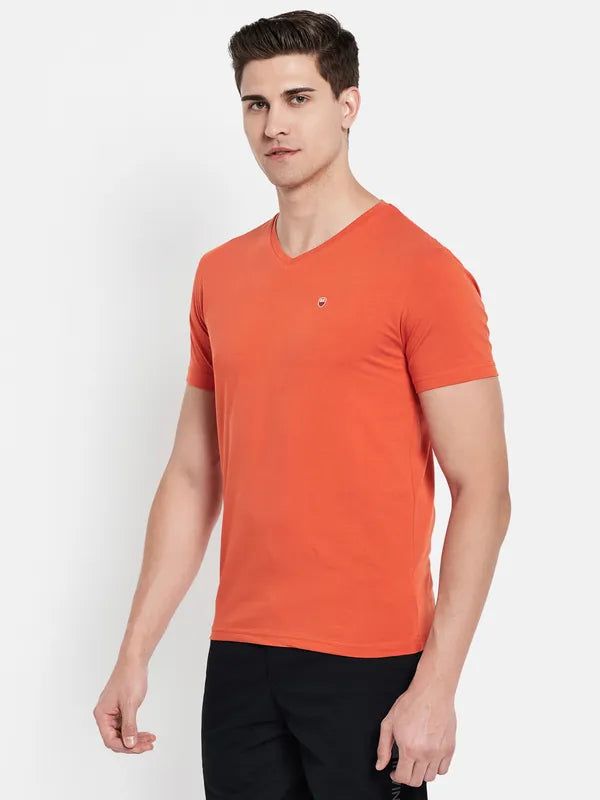 Octave Men Orange V-Neck T-Shirt