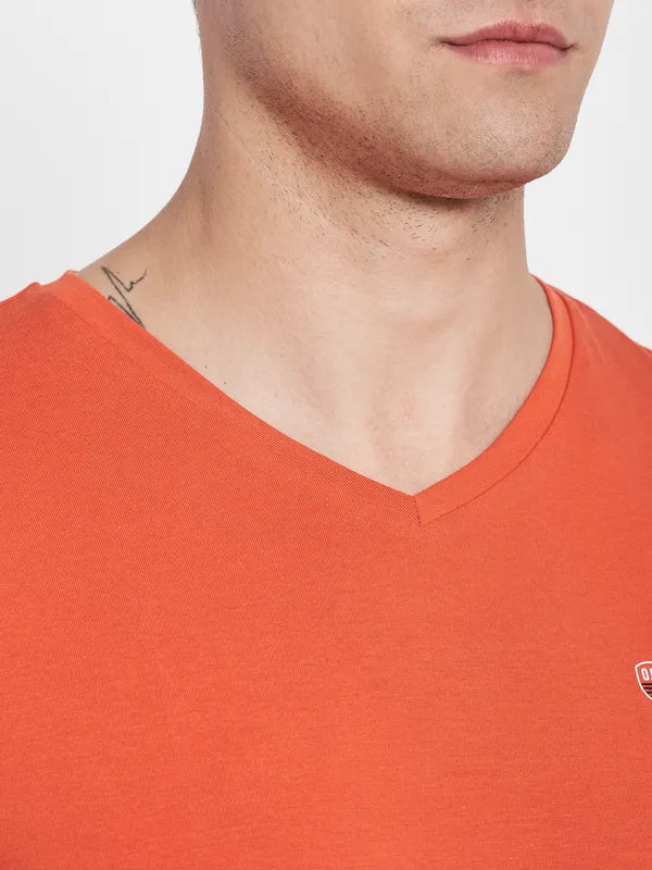 Octave Men Orange V-Neck T-Shirt