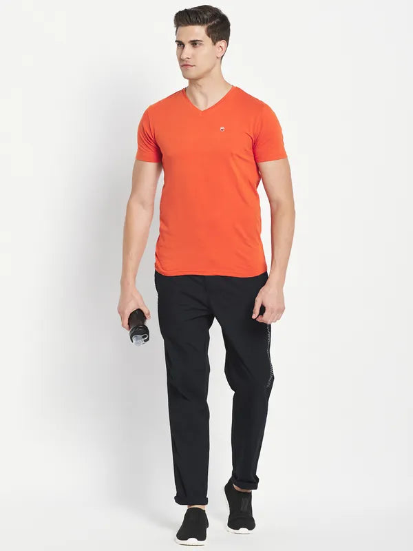 Octave Men Orange V-Neck T-Shirt