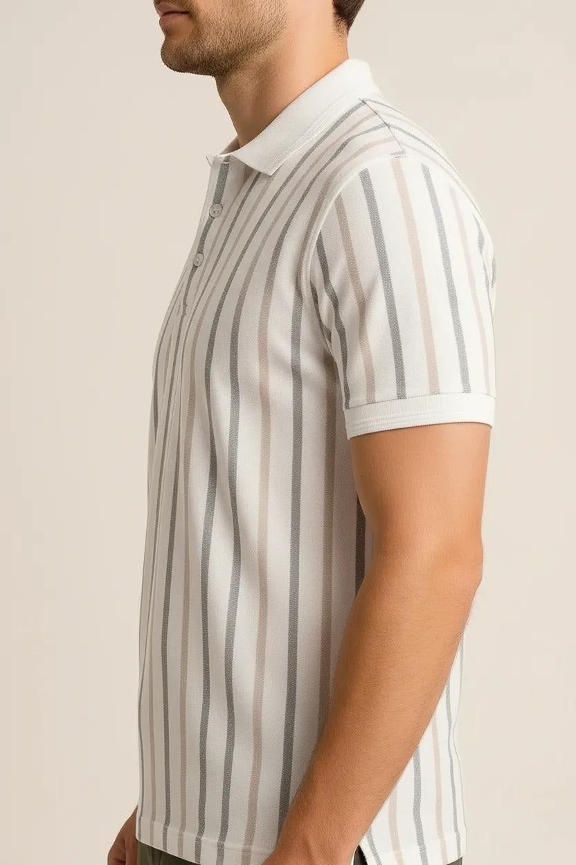 Octave Men Cold Coffee Striped Polo Collar T-shirt