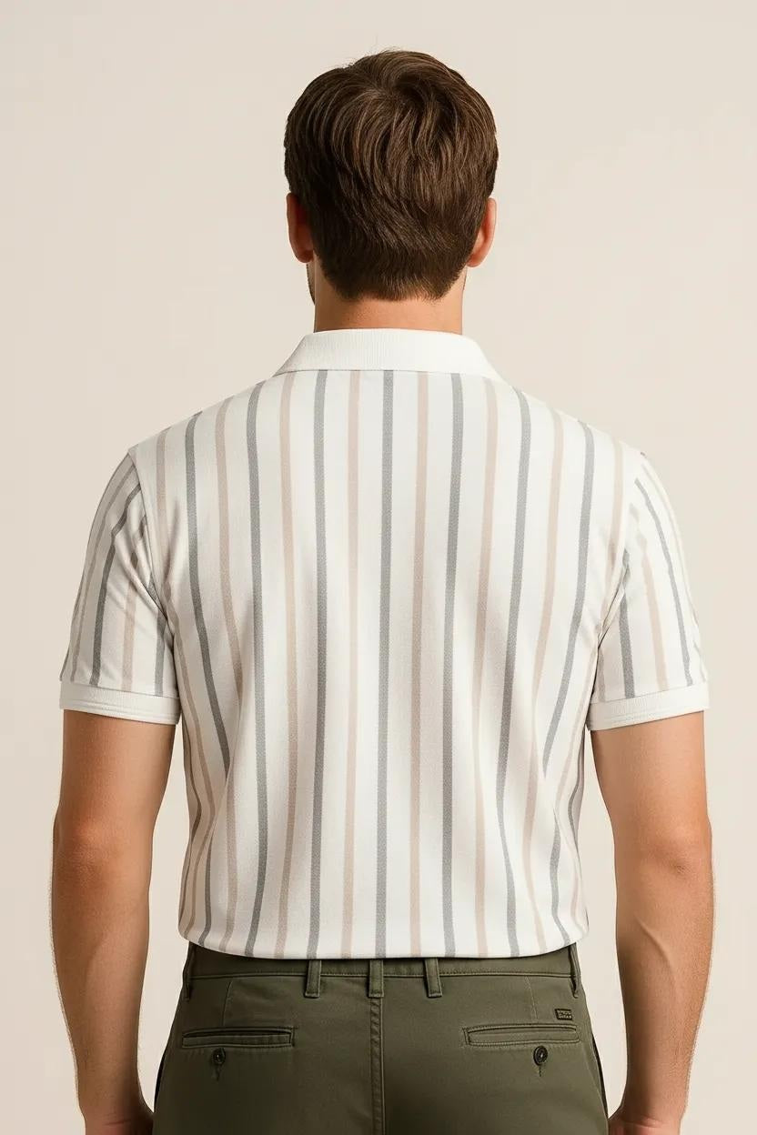 Octave Men Striped Polo Collar T-shirt