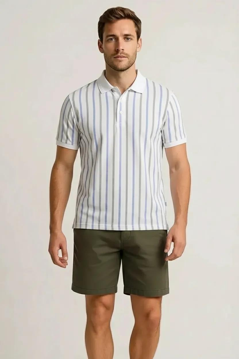 Octave Men Light Green Striped Polo Collar T-shirt