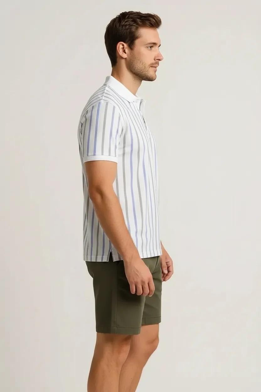 Octave Men Light Green Striped Polo Collar T-shirt