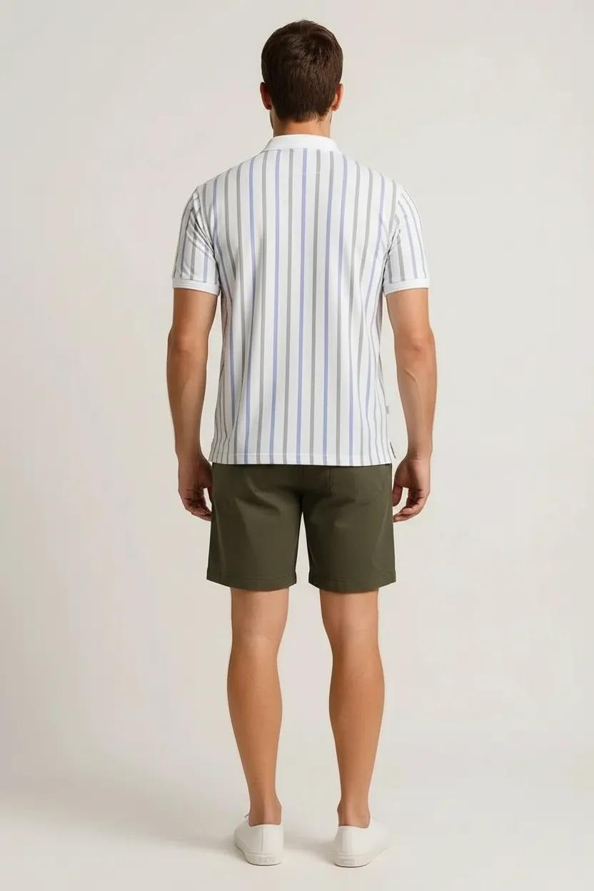 Octave Men Light Green Striped Polo Collar T-shirt