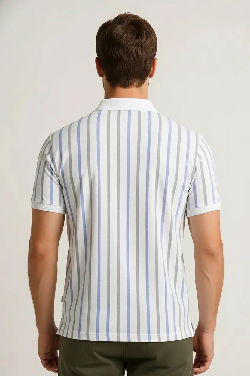 Octave Men Light Green Striped Polo Collar T-shirt