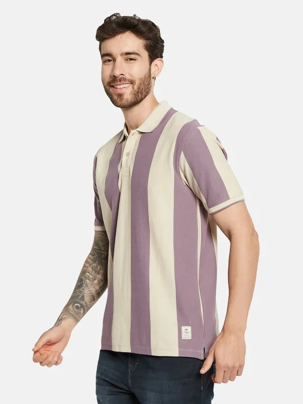 Octave Striped Polo Collar Short Sleeves Cotton T-Shirt