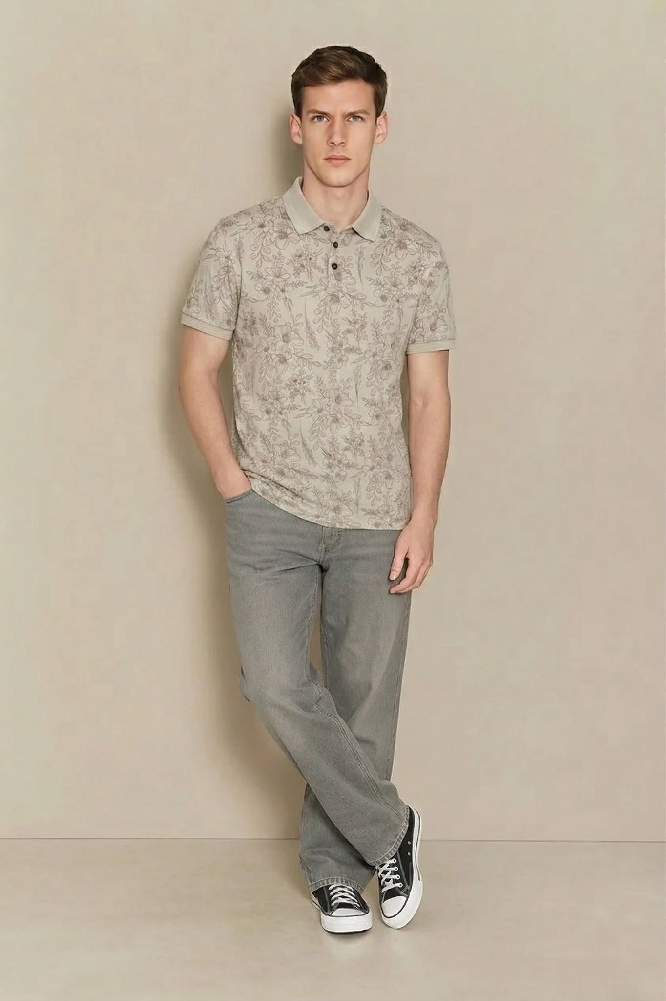 Men Arona Floral Printed Polo Collar T-shirt