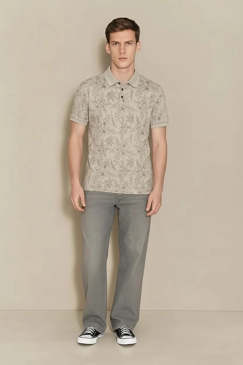 Men Arona Floral Printed Polo Collar T-shirt