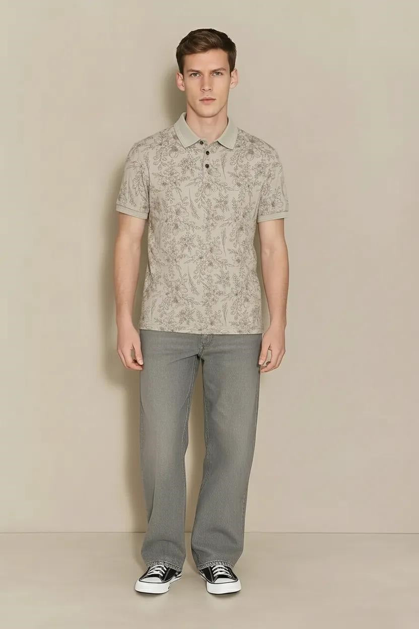 Men Arona Floral Printed Polo Collar T-shirt