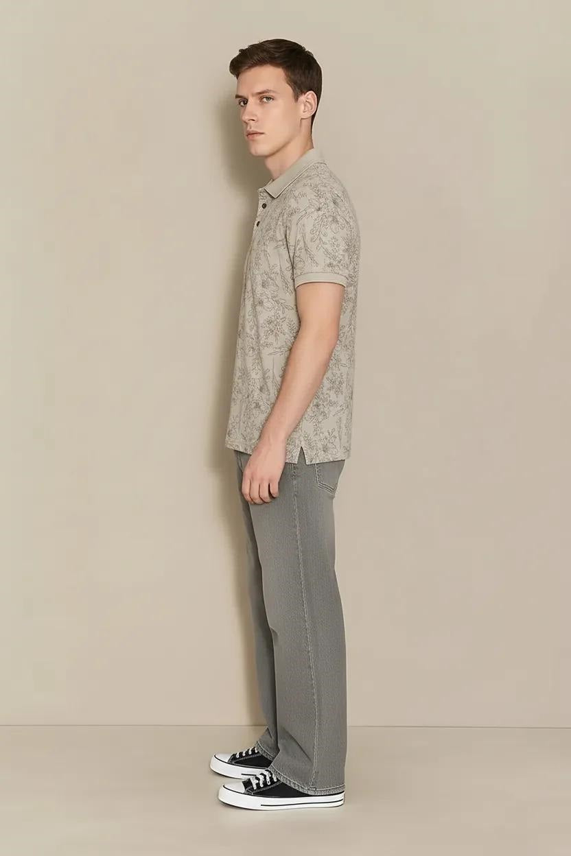 Men Arona Floral Printed Polo Collar T-shirt
