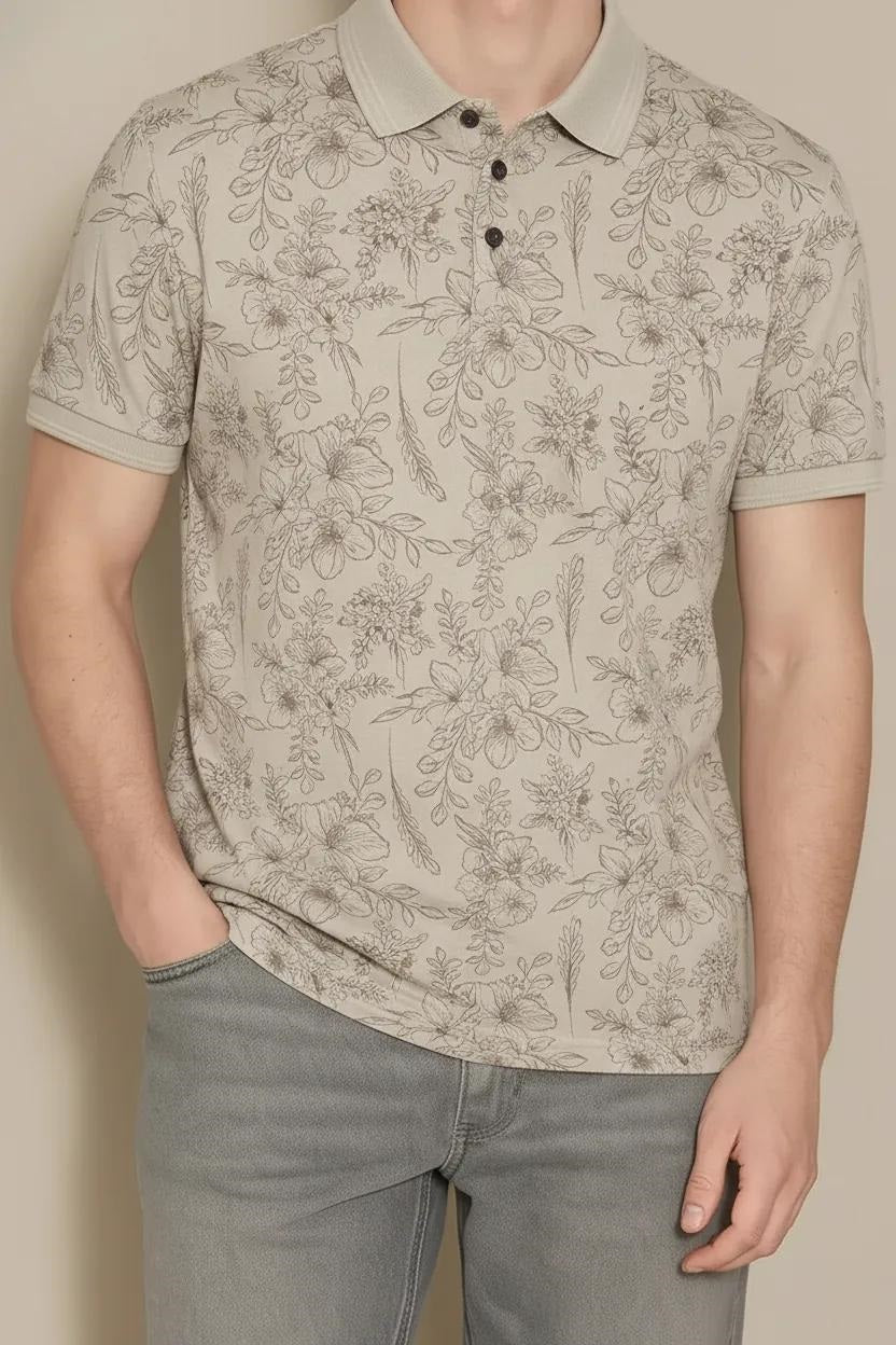 Men Arona Floral Printed Polo Collar T-shirt