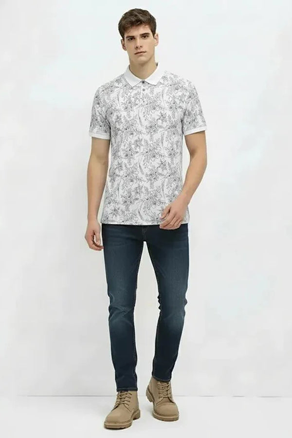 Men Floral Printed Polo Collar T-shirt
