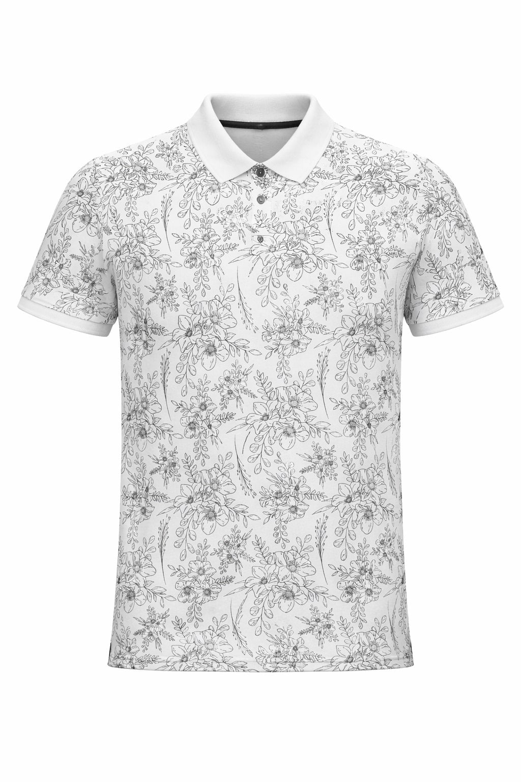 Men Off White Floral Printed Polo Collar T-shirt