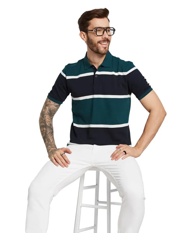 Octave Men Colourblocked Polo Collar Pure Cotton T-Shirt