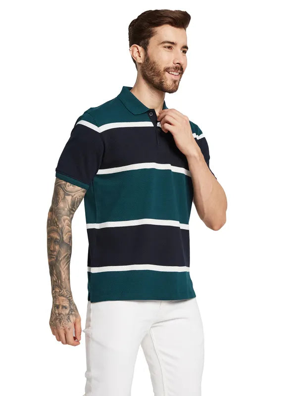 Octave Men Colourblocked Polo Collar Pure Cotton T-Shirt