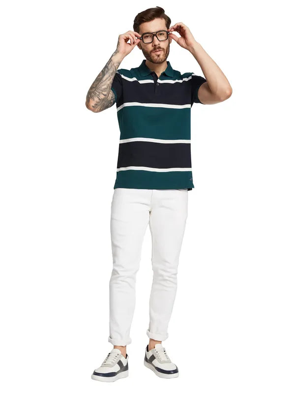 Octave Men Colourblocked Polo Collar Pure Cotton T-Shirt