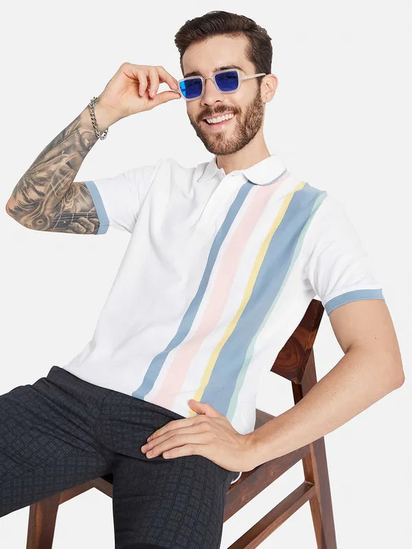 Octave Men Striped Polo Collar T-Shirt