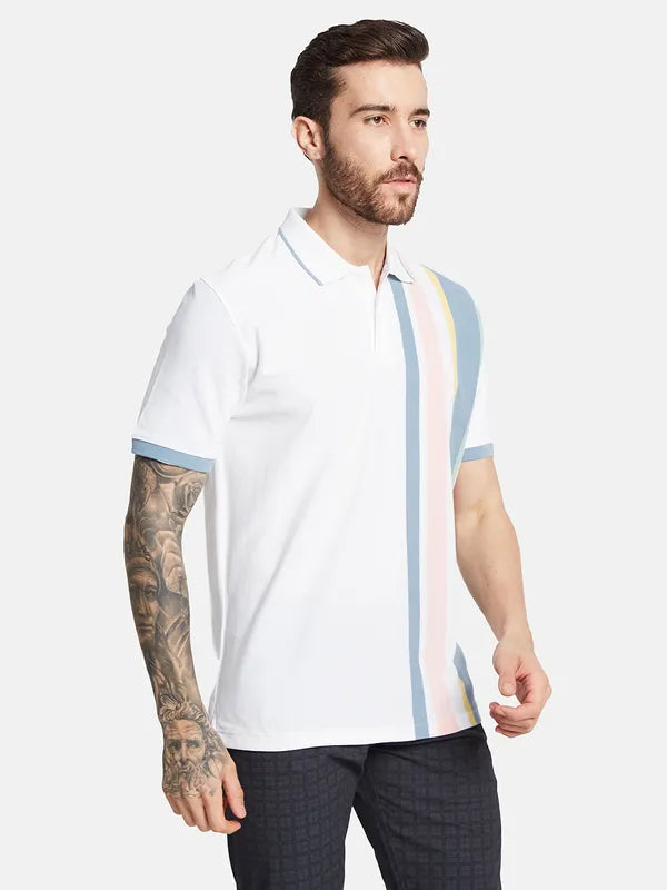 Octave Men Striped Polo Collar T-Shirt