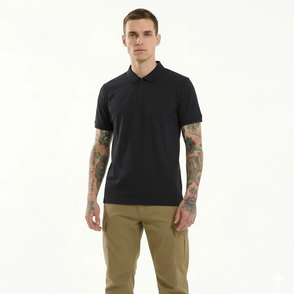 Octave Men Black Polo Collar T-shirt