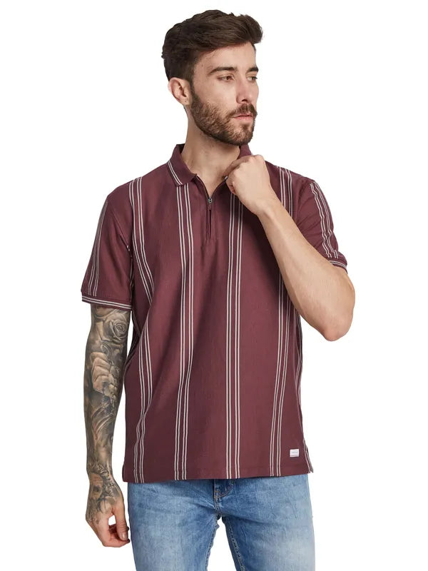 Octave Men Striped Polo Collar T-Shirt