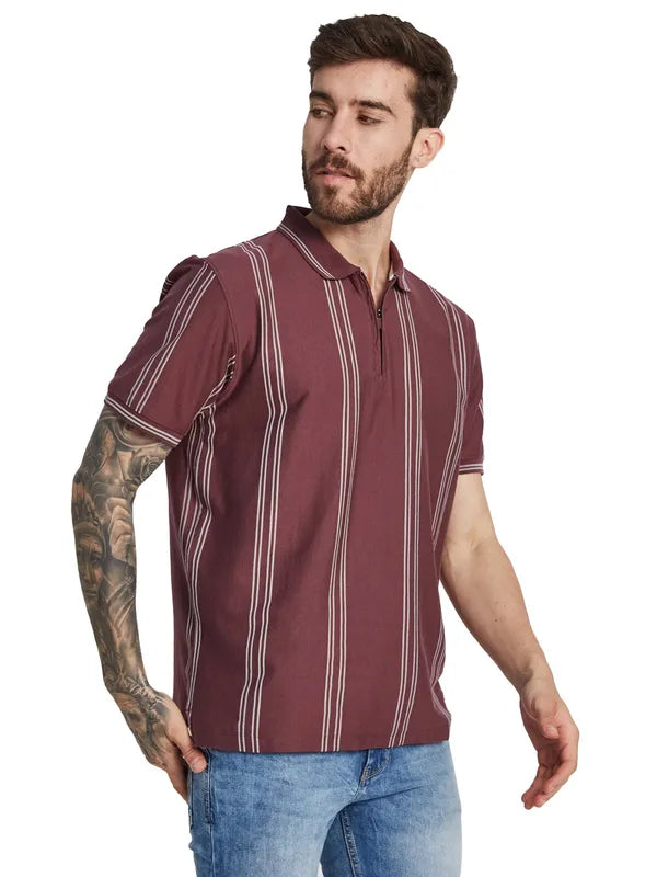 Octave Men Striped Polo Collar T-Shirt